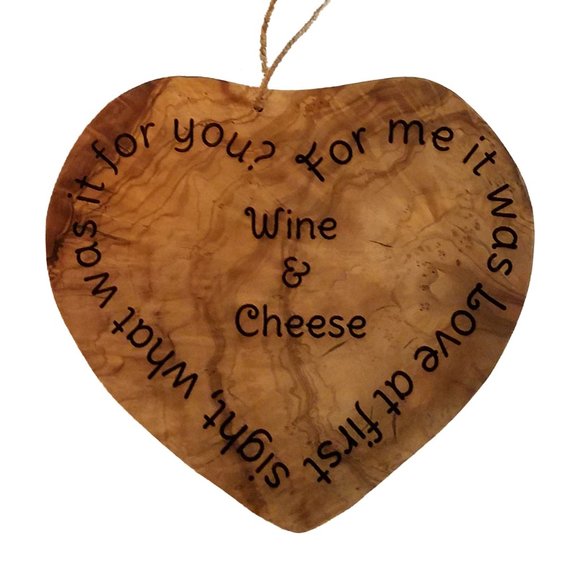 Olive Wood Heart Cheese Board LOVE AT FIRST SIGHT - Picture 1 of 6